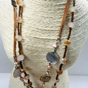 Handmade Beaded Necklace Mother of Pearl & Pink Pearl 104cm Boho